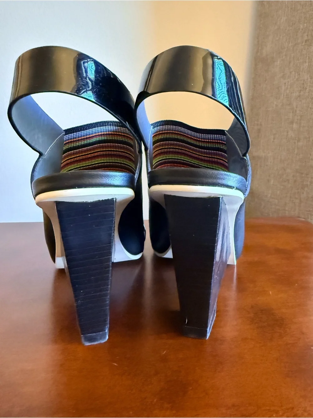 United Nude Black Wedge Sandals with Multicolor Striped Strap